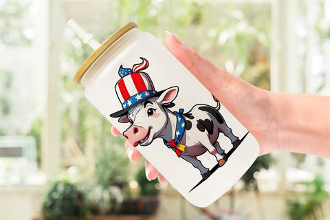 Glass Can Cow 4th of July Sublimation artnoy 
