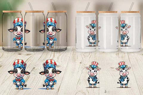 Glass Can Cow 4th of July Sublimation artnoy 