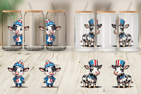 Glass Can Cow 4th of July Sublimation artnoy 