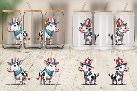 Glass Can Cow 4th of July Sublimation artnoy 
