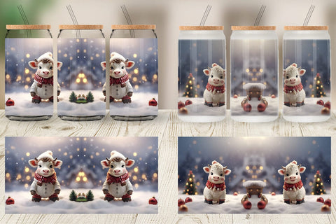 Glass Can Cow Christmas Sublimation artnoy 