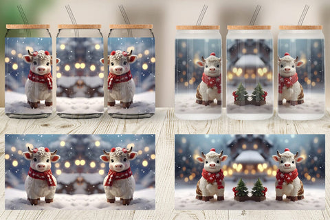 Glass Can Cow Christmas Sublimation artnoy 