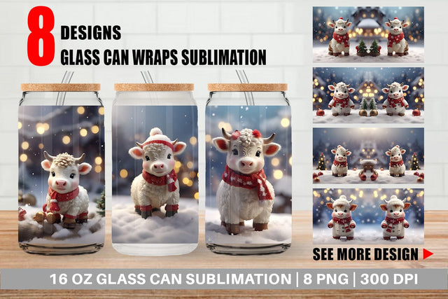 Glass Can Cow Christmas Sublimation artnoy 