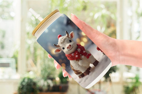 Glass Can Cow Christmas Sublimation artnoy 