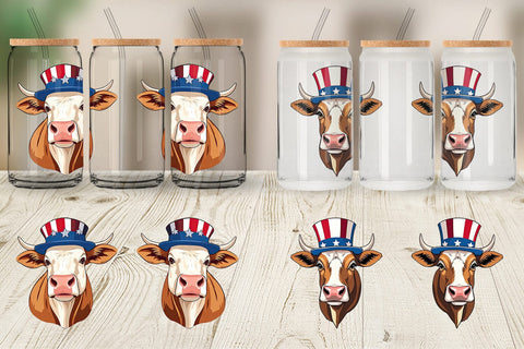 Glass Can Cow Patriotic Sublimation artnoy 