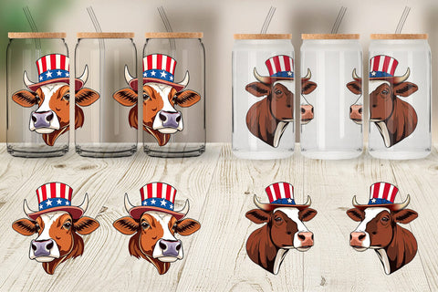 Glass Can Cow Patriotic Sublimation artnoy 