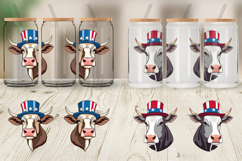 Glass Can Cow Patriotic Sublimation artnoy 