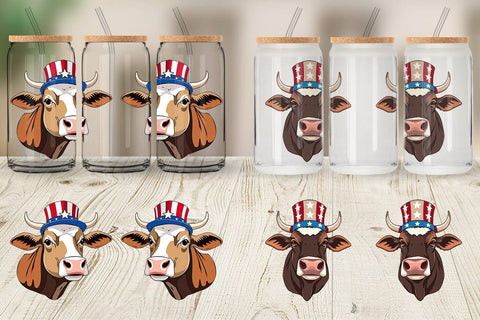 Glass Can Cow Patriotic Sublimation artnoy 