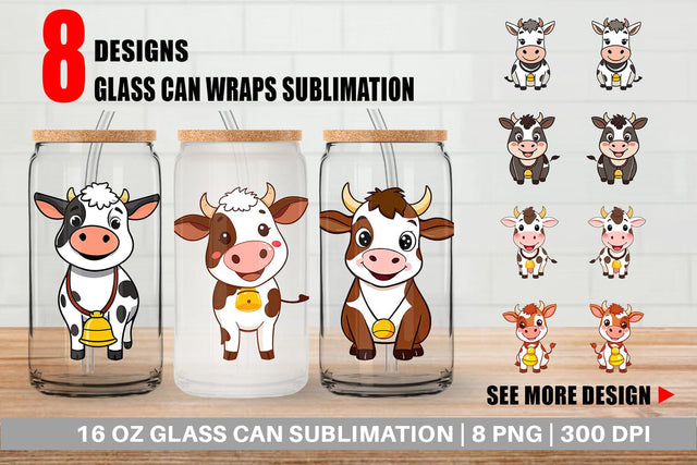 Glass Can Cow with Bell Sublimation artnoy 