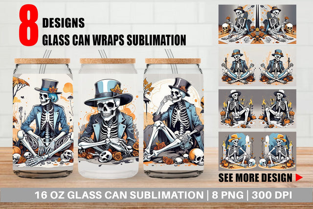 Glass Can Cowboy Skeleton Sublimation artnoy 