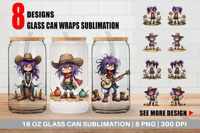 Glass Can Cowgirl Chaos Sublimation artnoy 