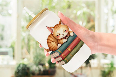 Glass Can Cozy Autumn Bookstore Sublimation artnoy 