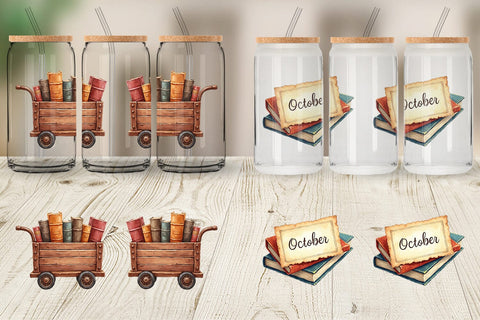 Glass Can Cozy Autumn Bookstore Sublimation artnoy 