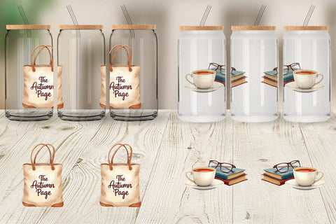 Glass Can Cozy Autumn Bookstore Sublimation artnoy 