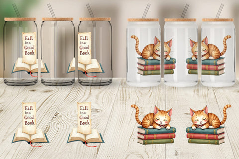 Glass Can Cozy Autumn Bookstore Sublimation artnoy 
