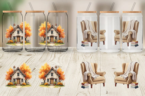 Glass Can Cozy Autumn Cottage Sublimation artnoy 