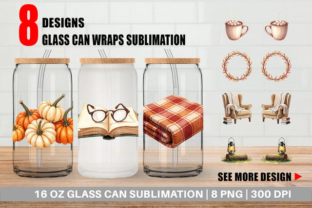Glass Can Cozy Autumn Cottage Sublimation artnoy 