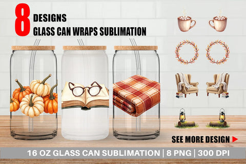 Glass Can Cozy Autumn Cottage Sublimation artnoy 