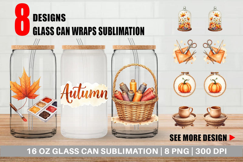 Glass Can Cozy Autumn Crafting Sublimation artnoy 