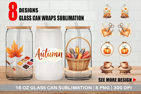 Glass Can Cozy Autumn Crafting Sublimation artnoy 
