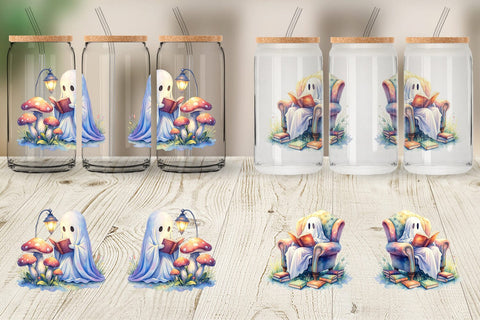 Glass Can Cozy Bookworm Ghost Sublimation artnoy 