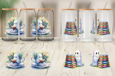 Glass Can Cozy Bookworm Ghost Sublimation artnoy 