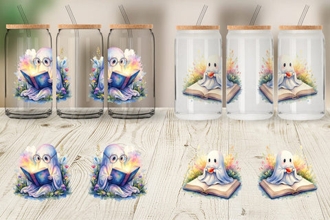 Glass Can Cozy Bookworm Ghost Sublimation artnoy 