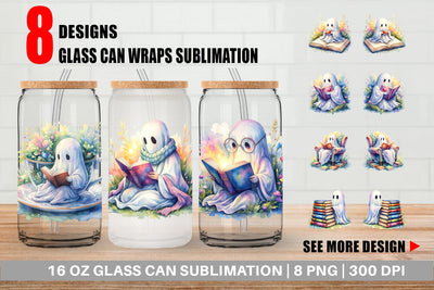 Glass Can Cozy Bookworm Ghost Sublimation artnoy 