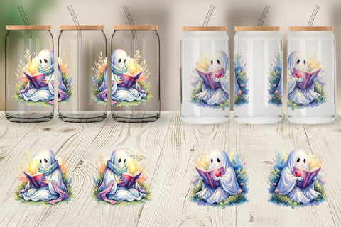 Glass Can Cozy Bookworm Ghost Sublimation artnoy 