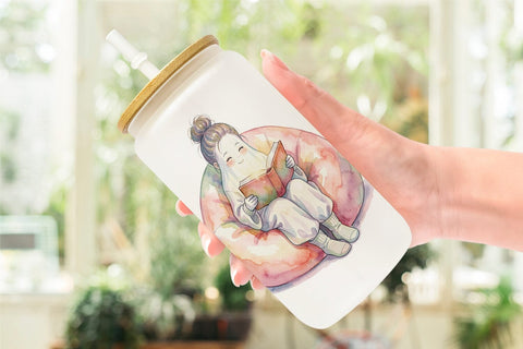 Glass Can Cozy Bookworm Mom Ghost Sublimation artnoy 