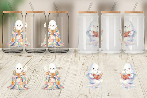 Glass Can Cozy Bookworm Mom Ghost Sublimation artnoy 