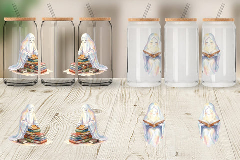 Glass Can Cozy Bookworm Mom Ghost Sublimation artnoy 