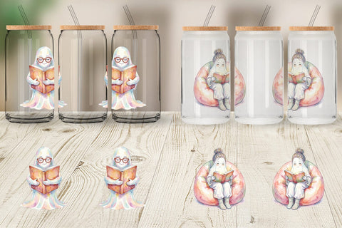 Glass Can Cozy Bookworm Mom Ghost Sublimation artnoy 