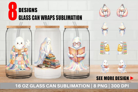 Glass Can Cozy Bookworm Mom Ghost Sublimation artnoy 