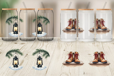 Glass Can Cozy Cabin and Winter Forest Sublimation artnoy 