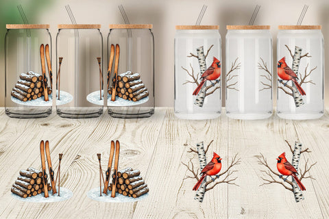 Glass Can Cozy Cabin and Winter Forest Sublimation artnoy 