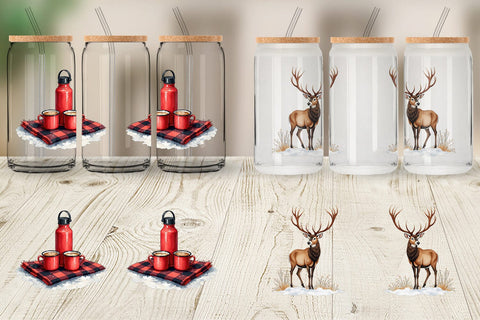 Glass Can Cozy Cabin and Winter Forest Sublimation artnoy 
