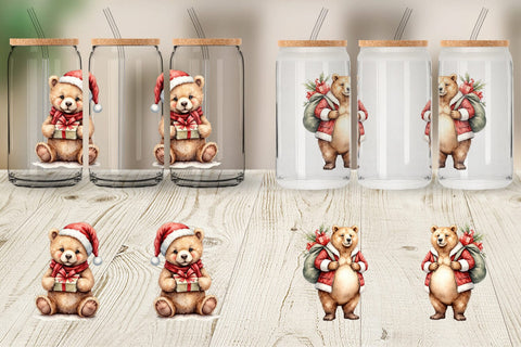 Glass Can Cozy Christmas Bears Sublimation artnoy 
