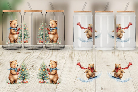 Glass Can Cozy Christmas Bears Sublimation artnoy 