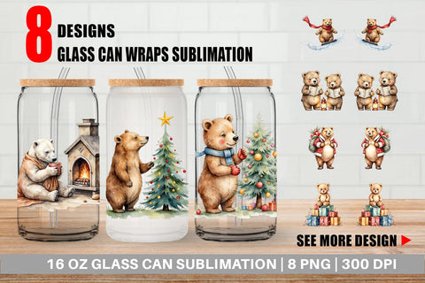 Glass Can Cozy Christmas Bears Sublimation artnoy 