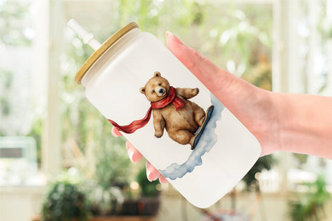 Glass Can Cozy Christmas Bears Sublimation artnoy 