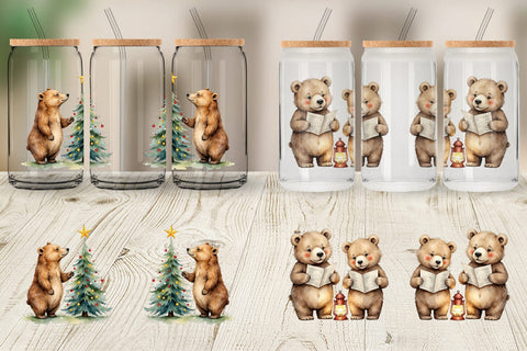 Glass Can Cozy Christmas Bears Sublimation artnoy 