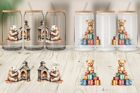 Glass Can Cozy Christmas Bears Sublimation artnoy 
