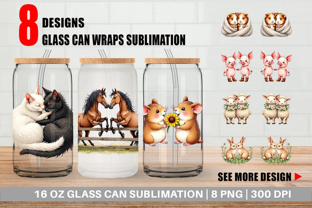 Glass Can Cozy Critters & Cuddles Watercolor Sublimation artnoy 