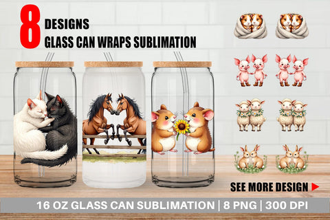 Glass Can Cozy Critters & Cuddles Watercolor Sublimation artnoy 