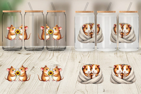 Glass Can Cozy Critters & Cuddles Watercolor Sublimation artnoy 