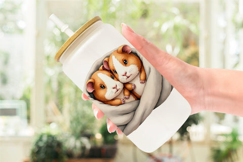 Glass Can Cozy Critters & Cuddles Watercolor Sublimation artnoy 