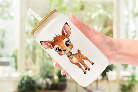 Glass Can Cozy Critters Watercolor Wonderland Sublimation artnoy 