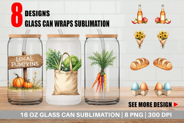 Glass Can Cozy Fall Farmers Market Sublimation artnoy 