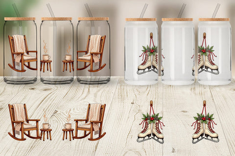 Glass Can Cozy Farmhouse Christmas Decor Watercolor Sublimation artnoy 